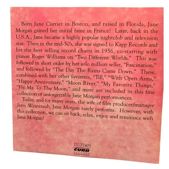 Jane Morgan CD Greatest Hits Timeless Tunes Curb Records   37443cd - Picture 2 of 3